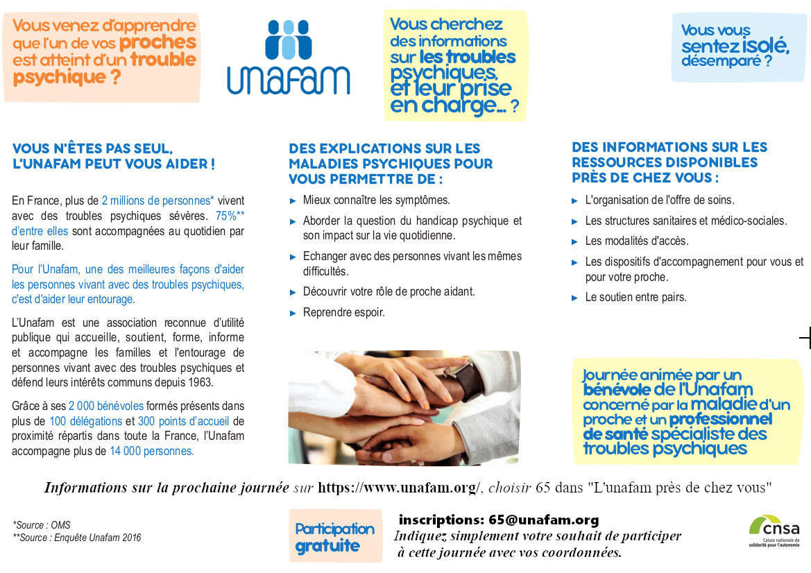 Prochaine journée en 2025, renseignez-vous en écrivant à 65@unafam.org ou laissez un message au 07 70 31 27 36